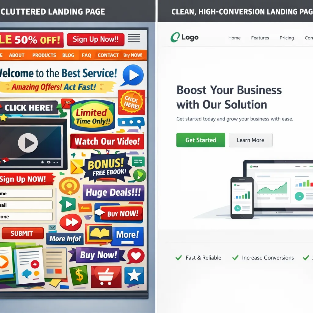 Before and after comparison of a landing page redesign