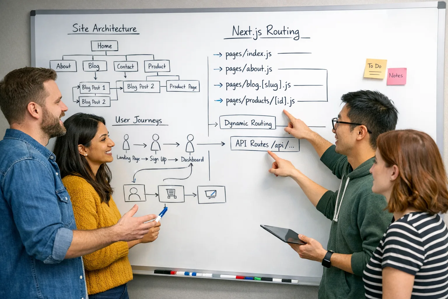 Team planning Next.js architecture and user flows