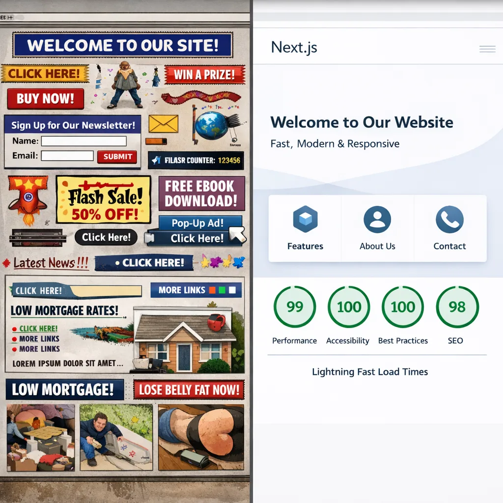 Before and after of a Next.js migration improving performance