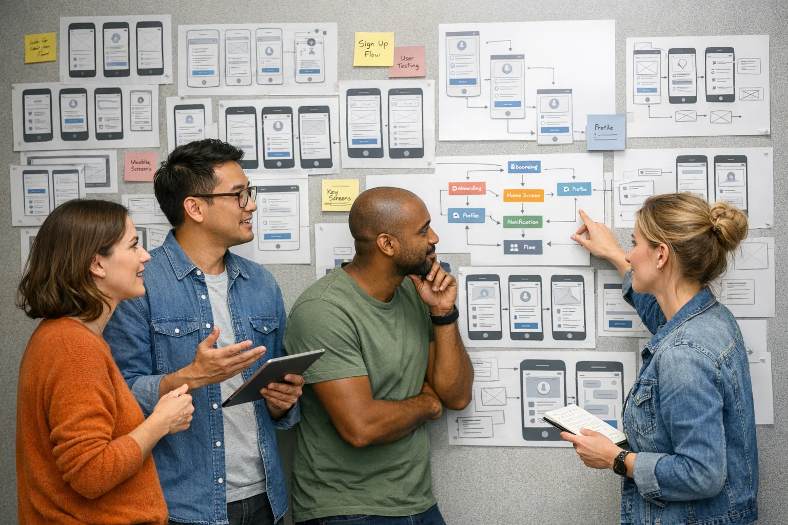 Product and engineering team planning a React Native mobile app