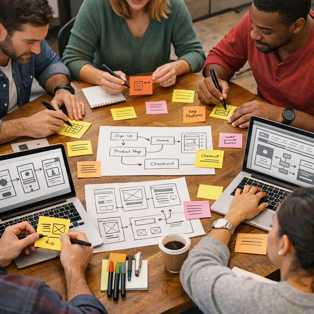 Product team mapping startup MVP user flows