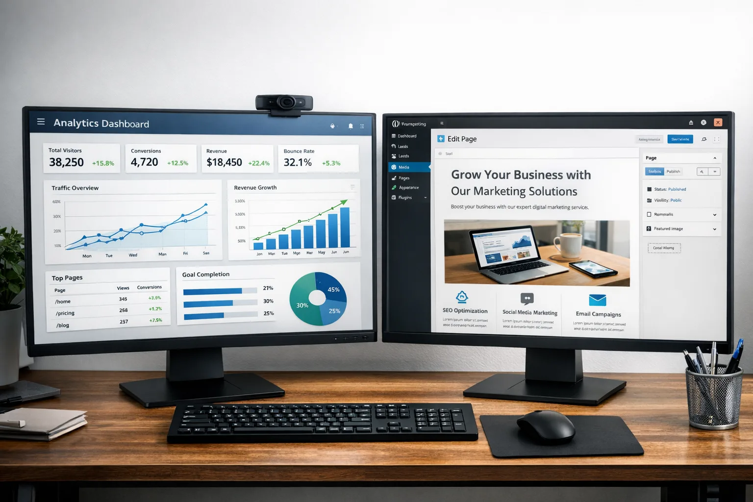 WordPress performance dashboard and editor UI