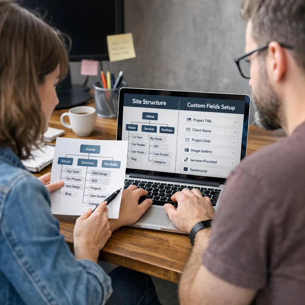 Team planning WordPress structure and UX