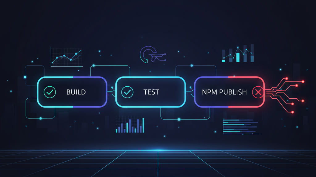 Illustration of a CI pipeline with an npm publish failure