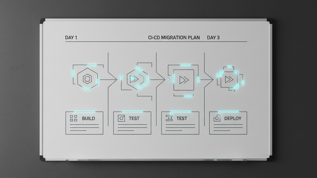 Three-day CI/CD migration plan on a whiteboard