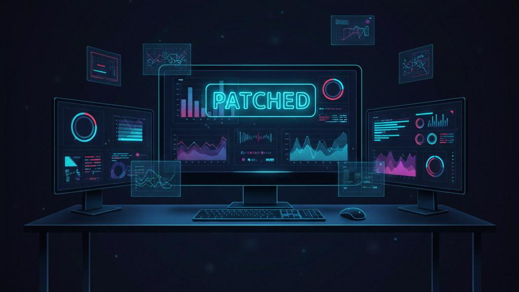 Photo of a DevOps workstation with a 'patched' note