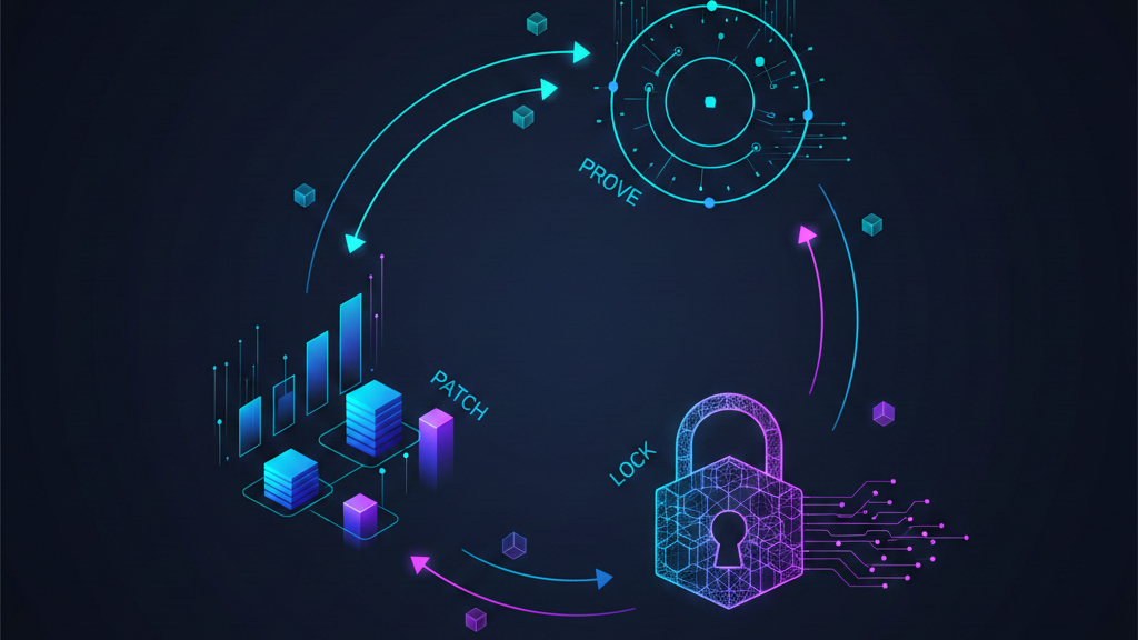 Diagram of PATCH&ndash;PROVE&ndash;LOCK loop for security fixes