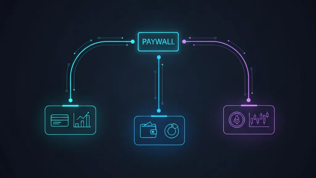 Diagram of three payment options branching from a single paywall component