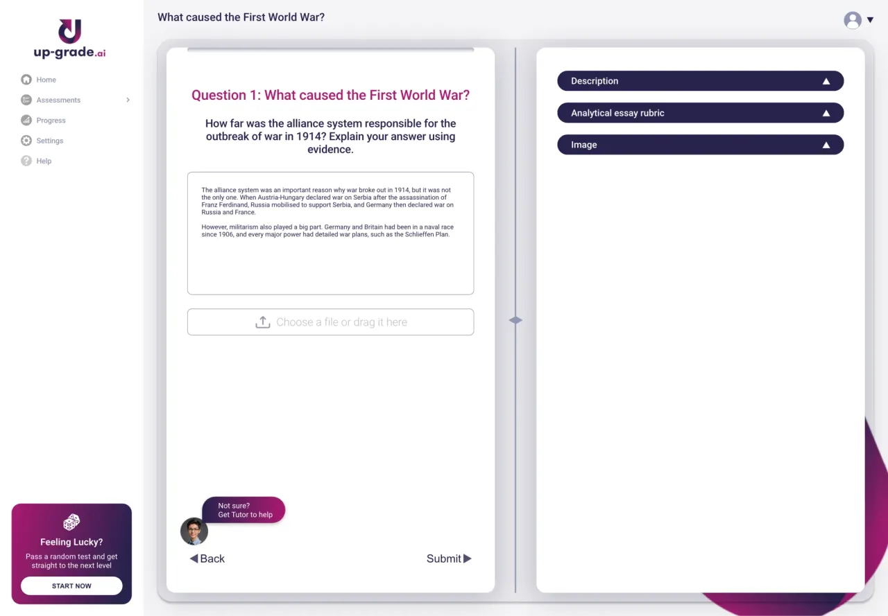 UpGrade: Writing an answer with timer bar and file upload