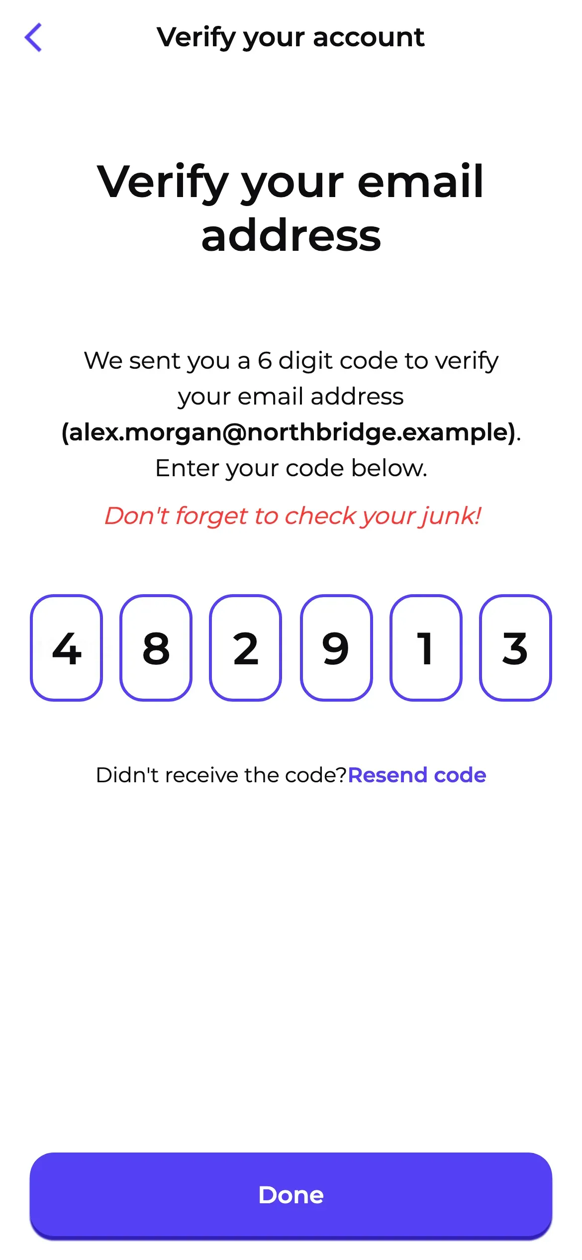 Roome: University email verification with a six-digit code