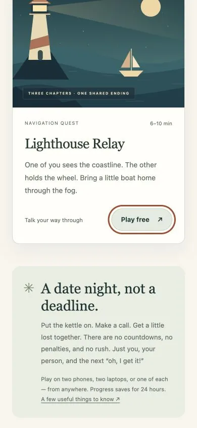 Duet Quests: Lighthouse quest introduction on mobile.