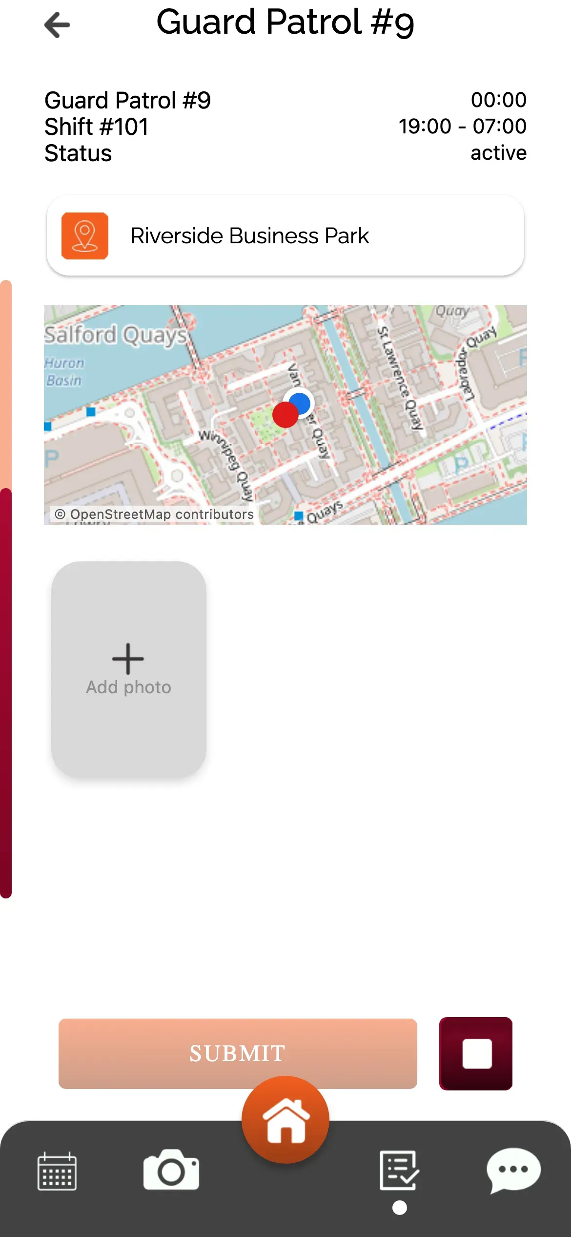 SoloLink: Active guard patrol with site map and add-photo control
