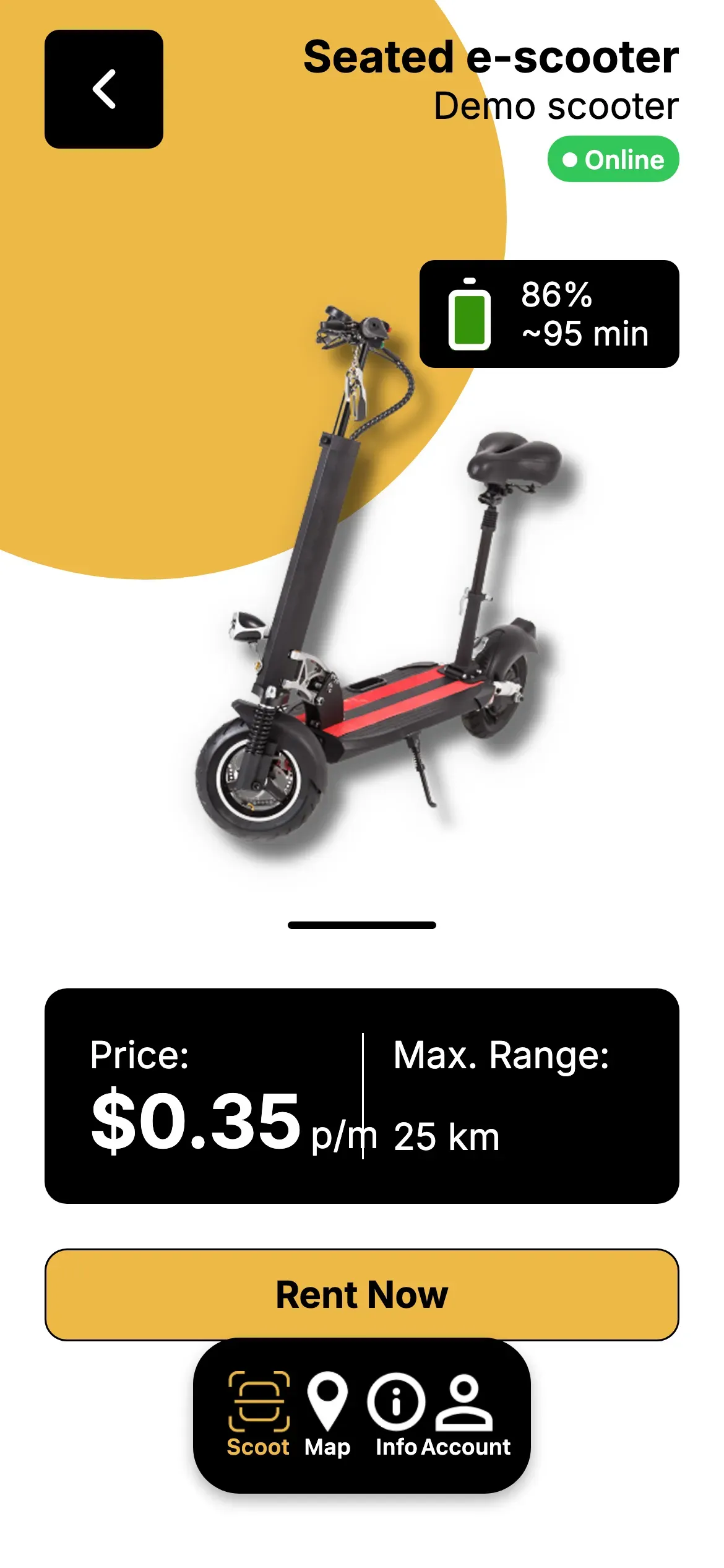 Sckootz: Scooter details with battery, price and range before renting