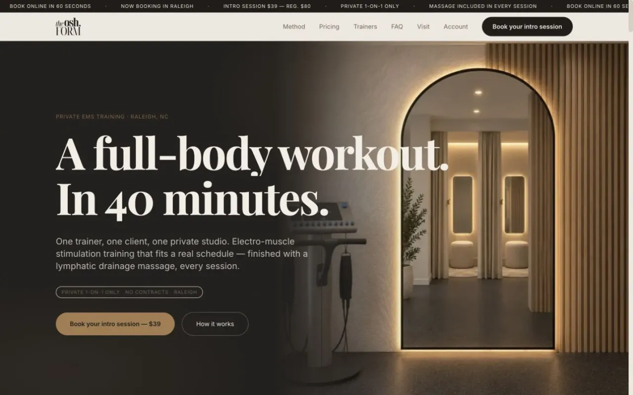 OSH FORM: Private studio booking from package to appointment