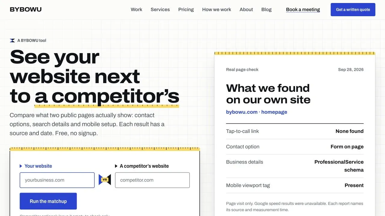SiteMatchup: Turn a website check into a clear next step