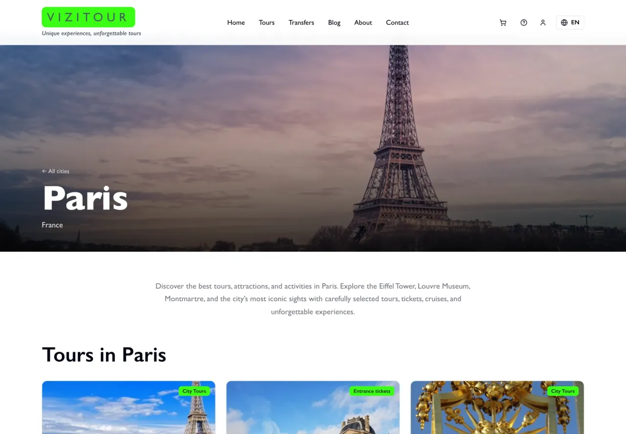 Vizitour: City landing page for Paris