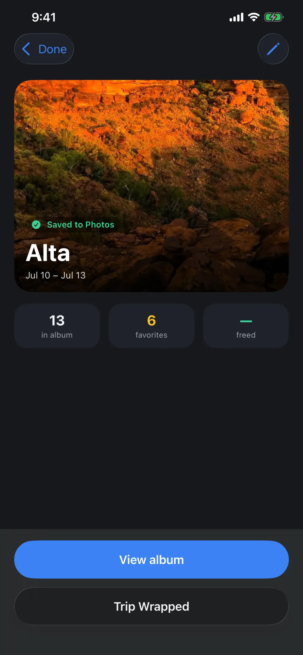TripKeep: Finished trip saved as an album in Photos