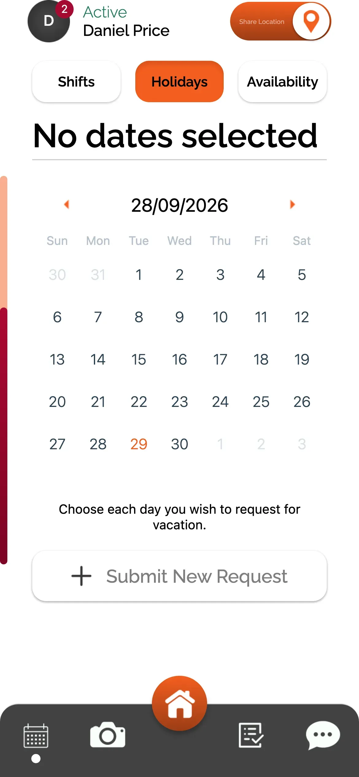 SoloLink: Holiday request calendar in the shifts section