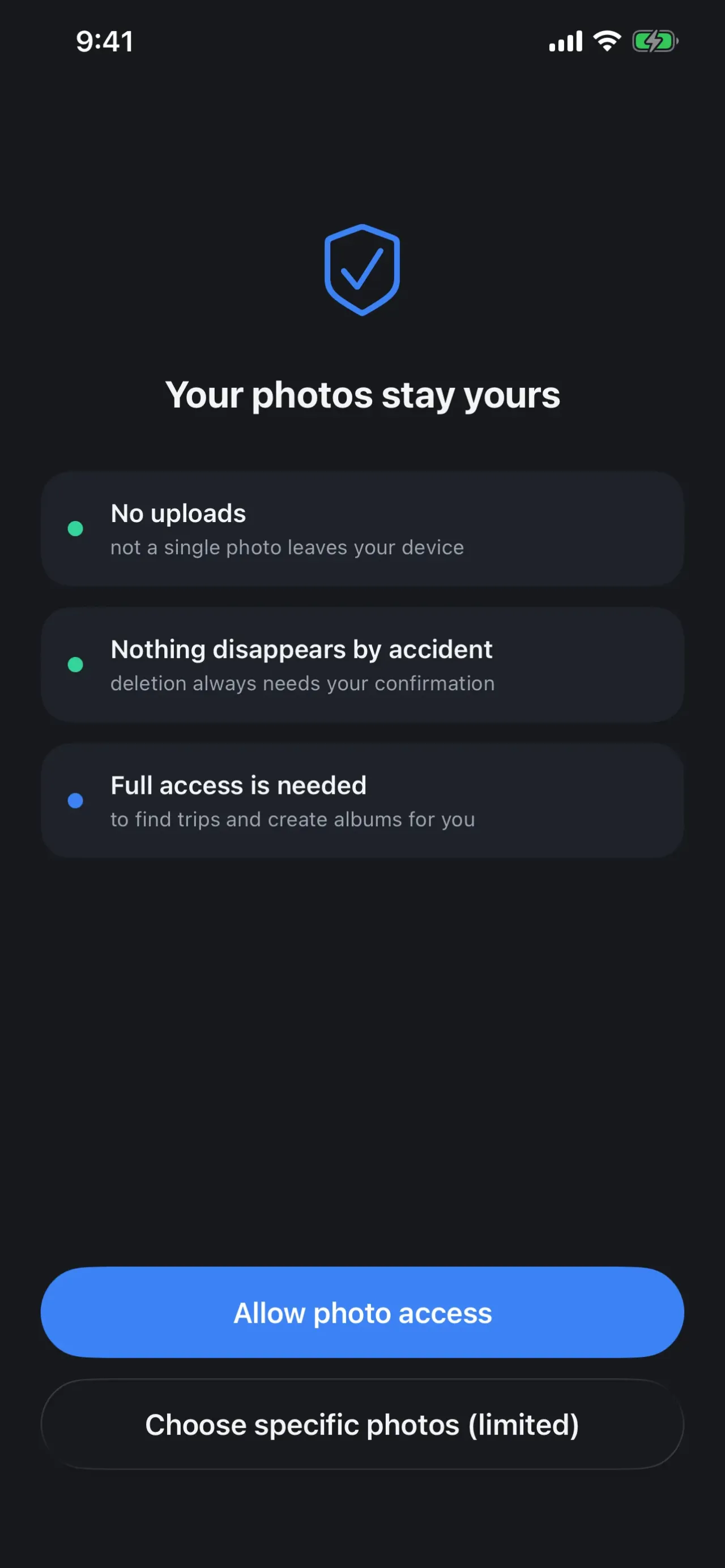 TripKeep: Privacy explainer shown before asking for photo access