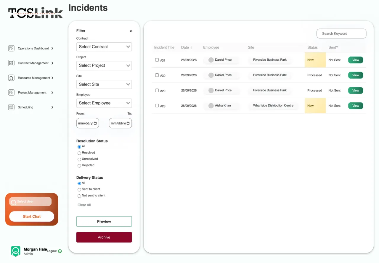 SoloLink: Supervisor incident list with filters and review status