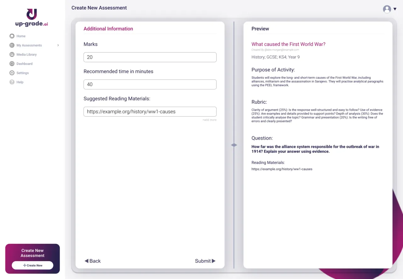 UpGrade: Teacher assessment authoring with live preview
