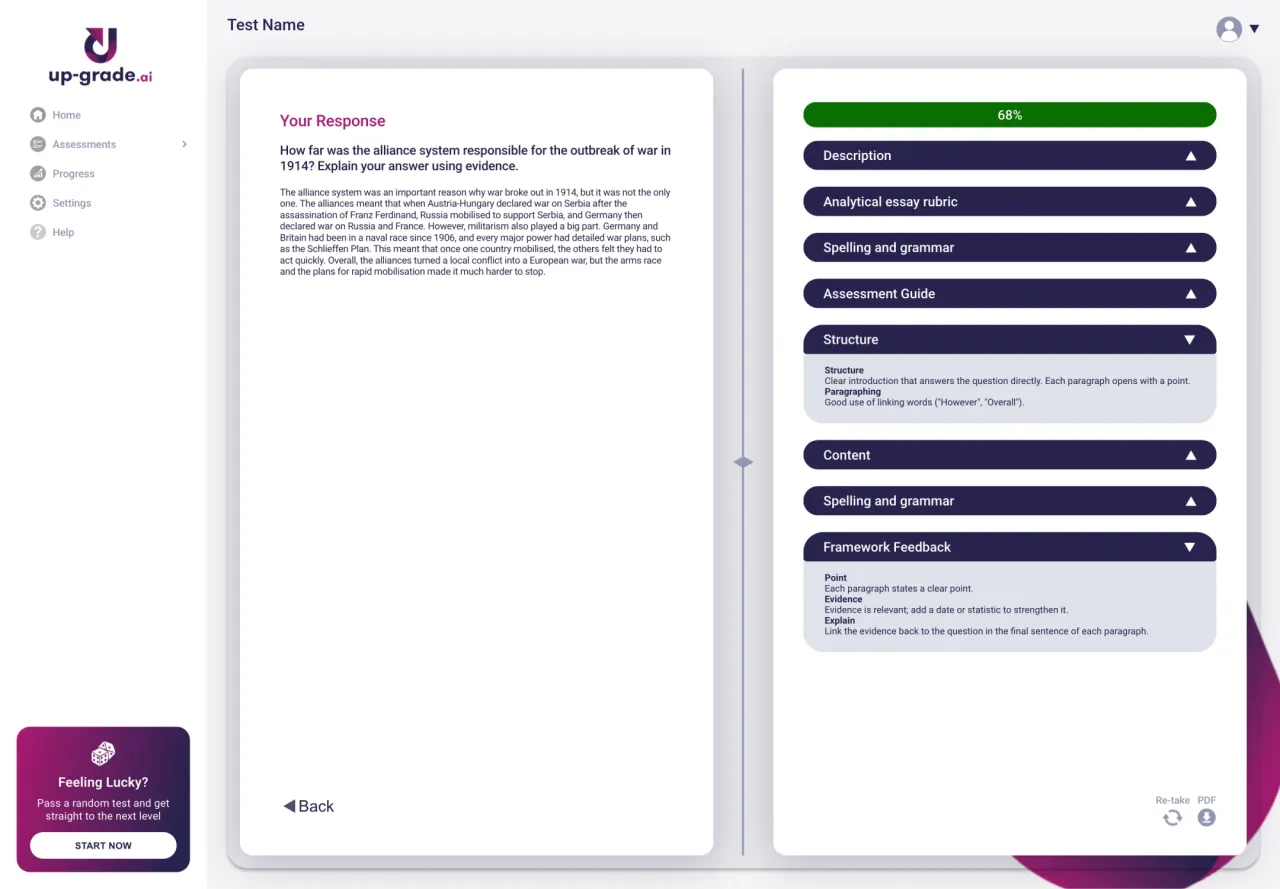 UpGrade: Submitted answer with score and feedback by criterion