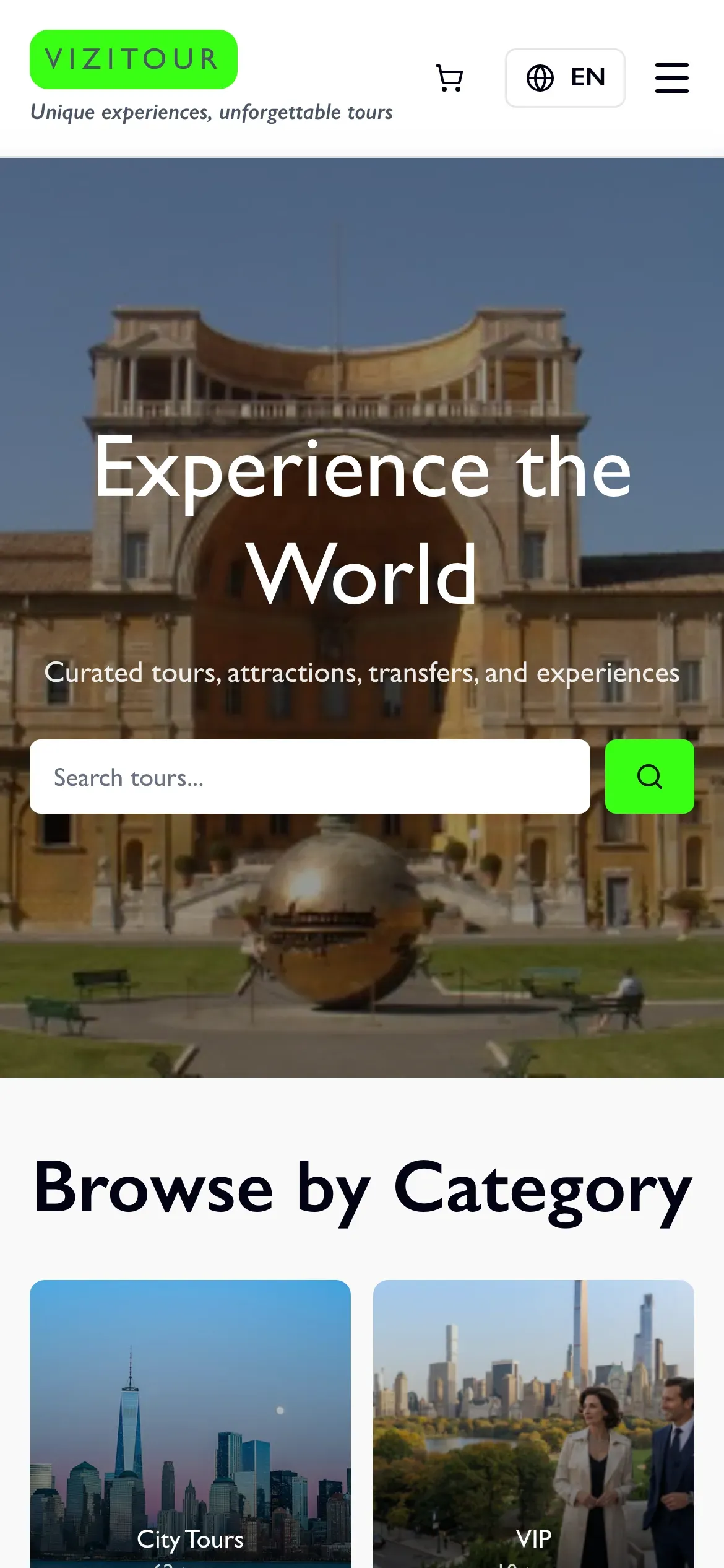 Vizitour: Home page on mobile
