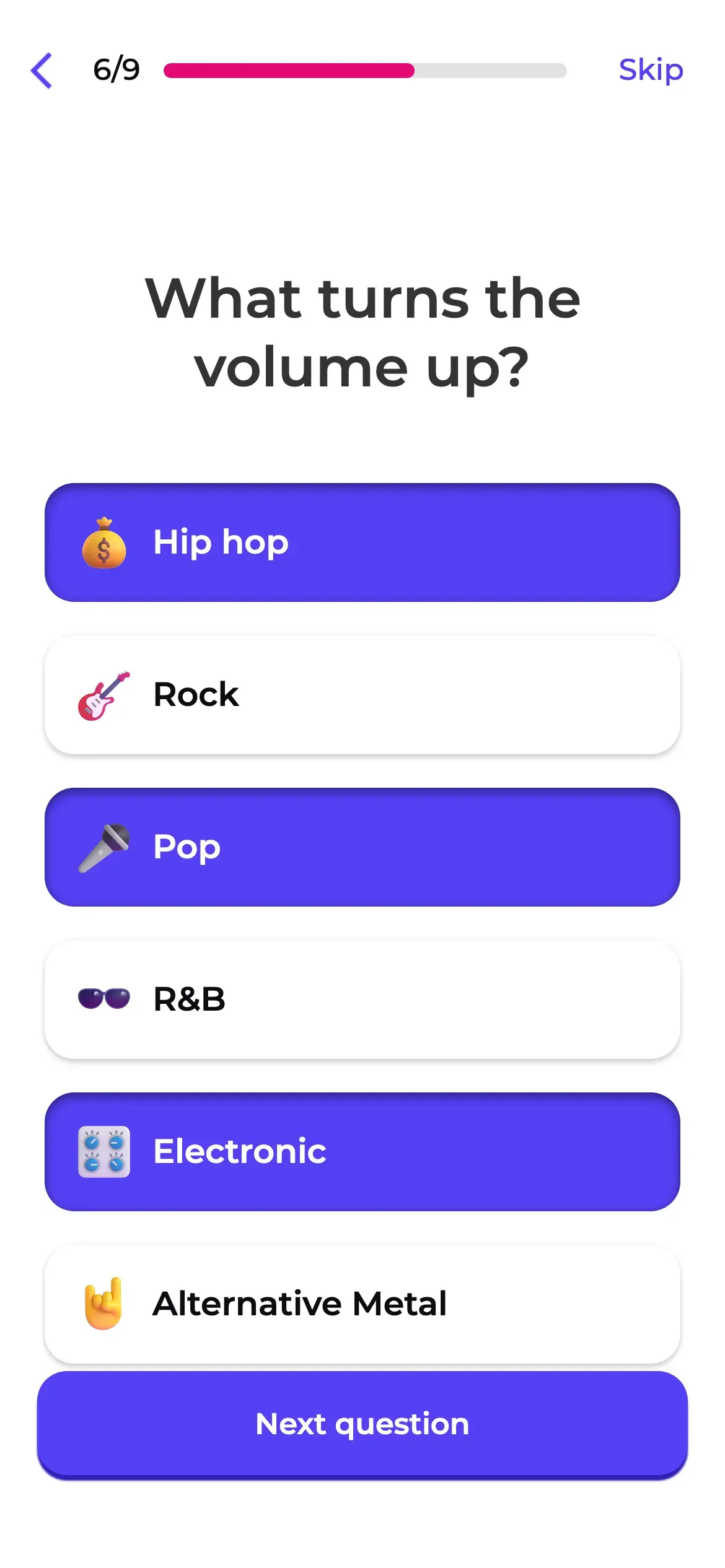 Roome: Lifestyle vibe quiz: multiple-choice music question