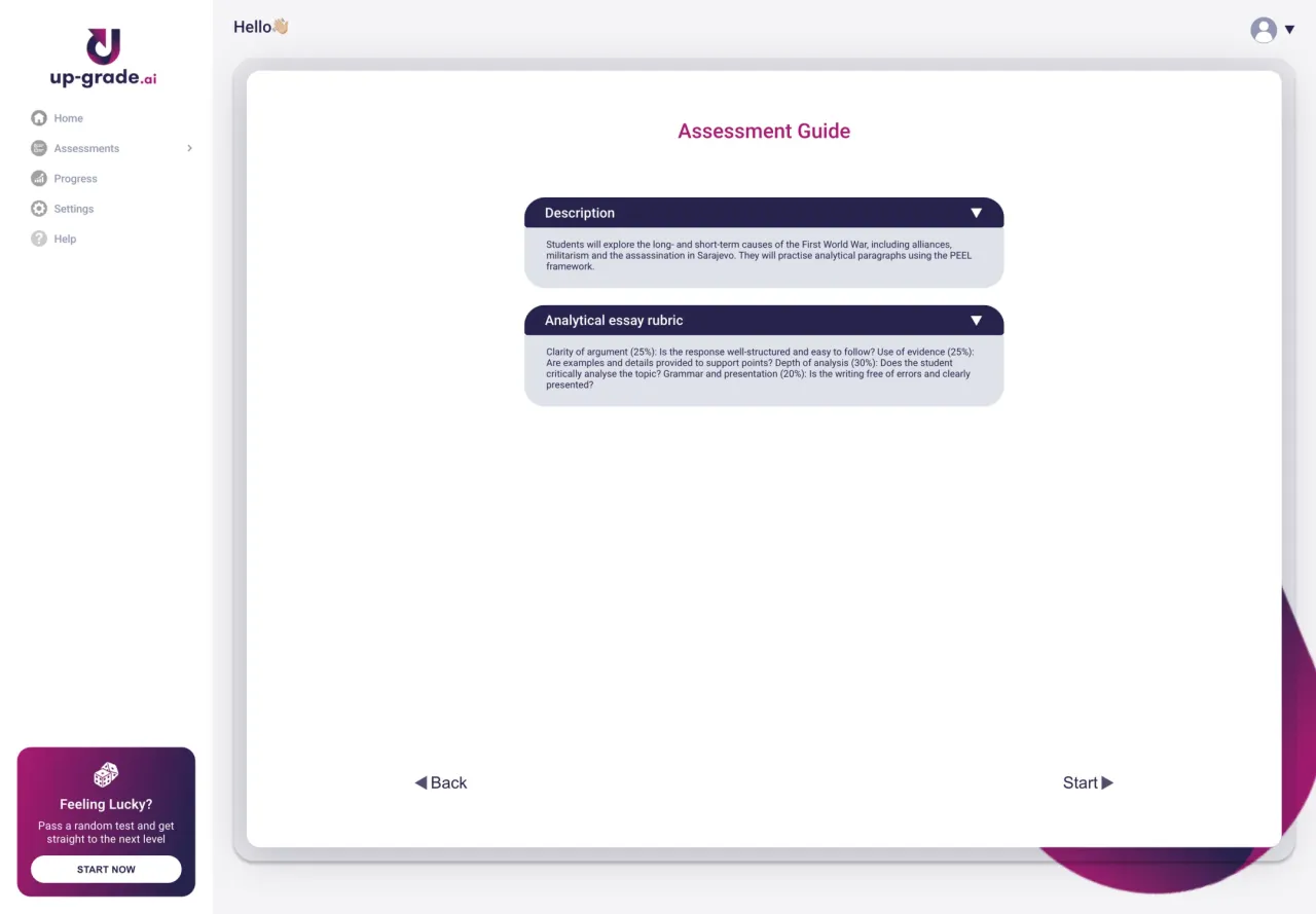 UpGrade: Assessment guide with description and rubric