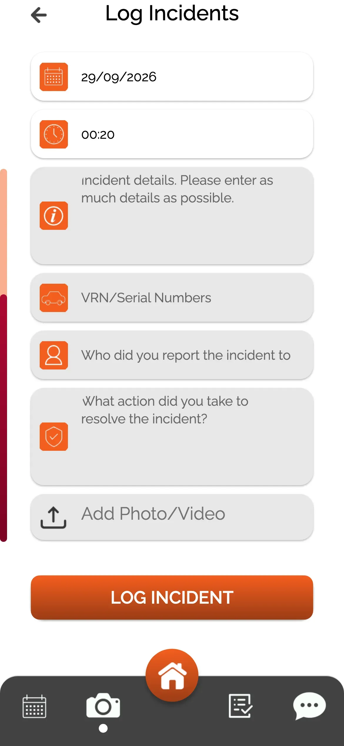 SoloLink: Incident report form with details, actions taken and upload